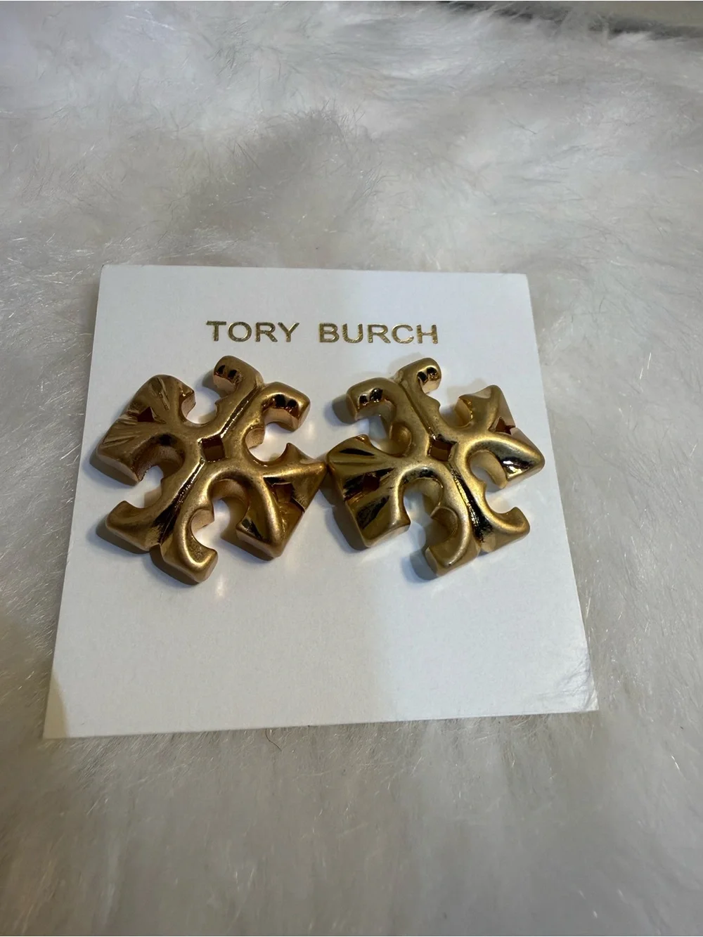 Tory Burch Sculpted Gold Logo Clip Earrings